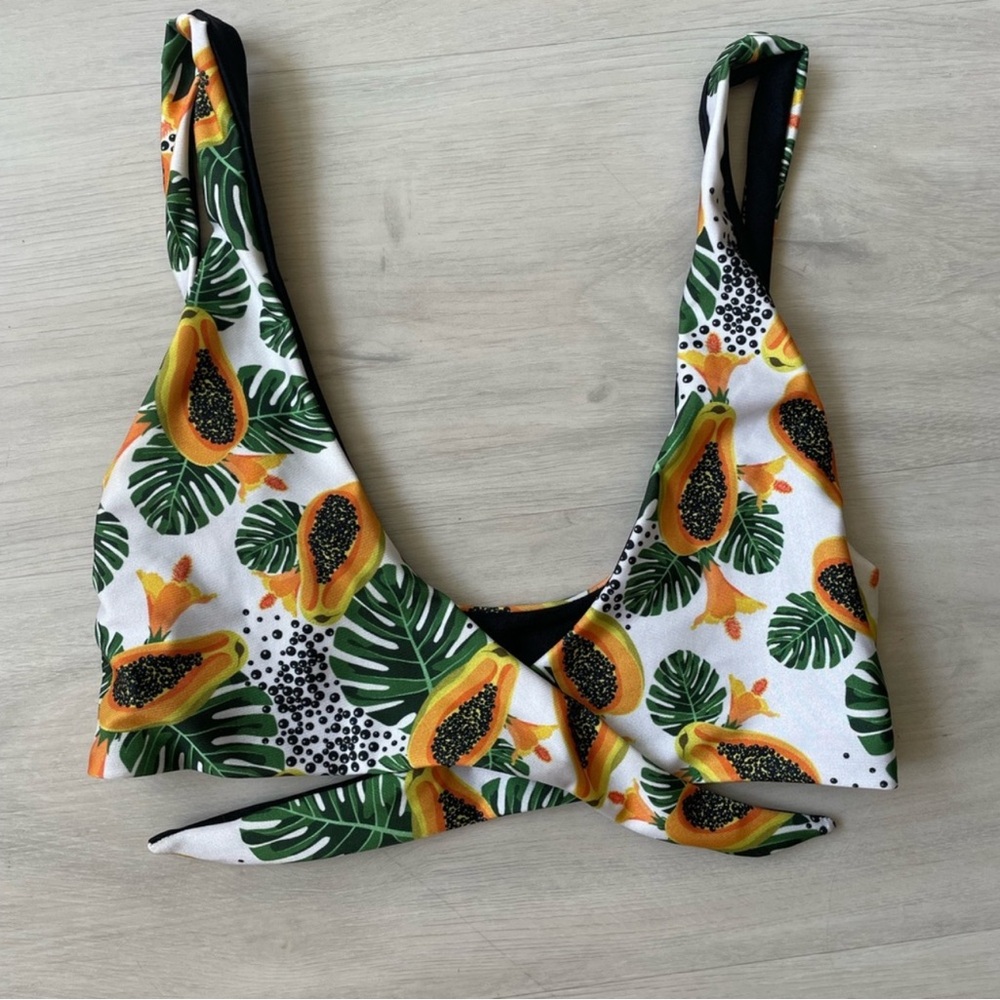 Jungle Sol Tropical Papaya Print Bikini Top
